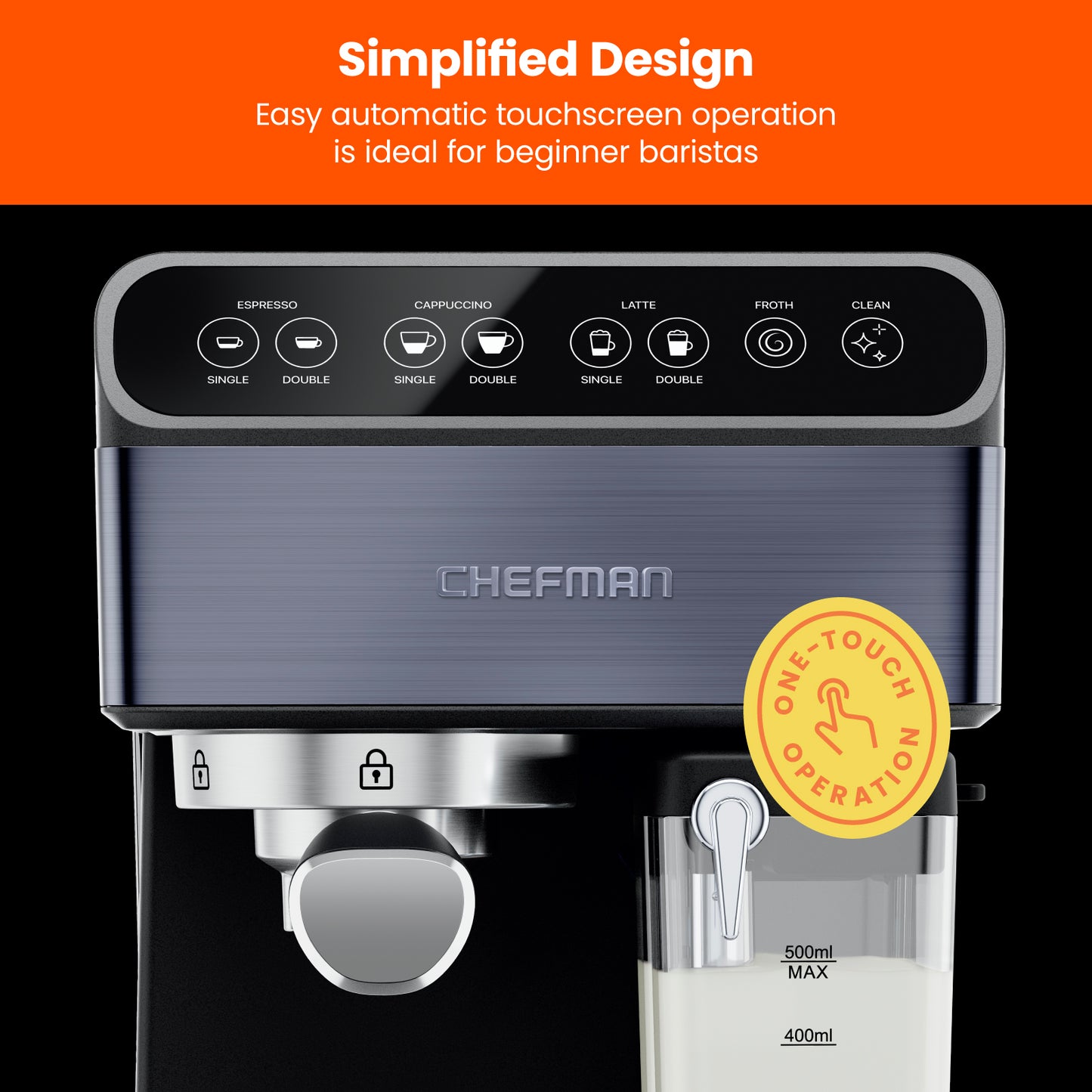 Chefman Barista Pro Expresso Machine | Stainless Steel | One Size | Coffee + Tea Espresso Machines | Digital Display|Multi-function