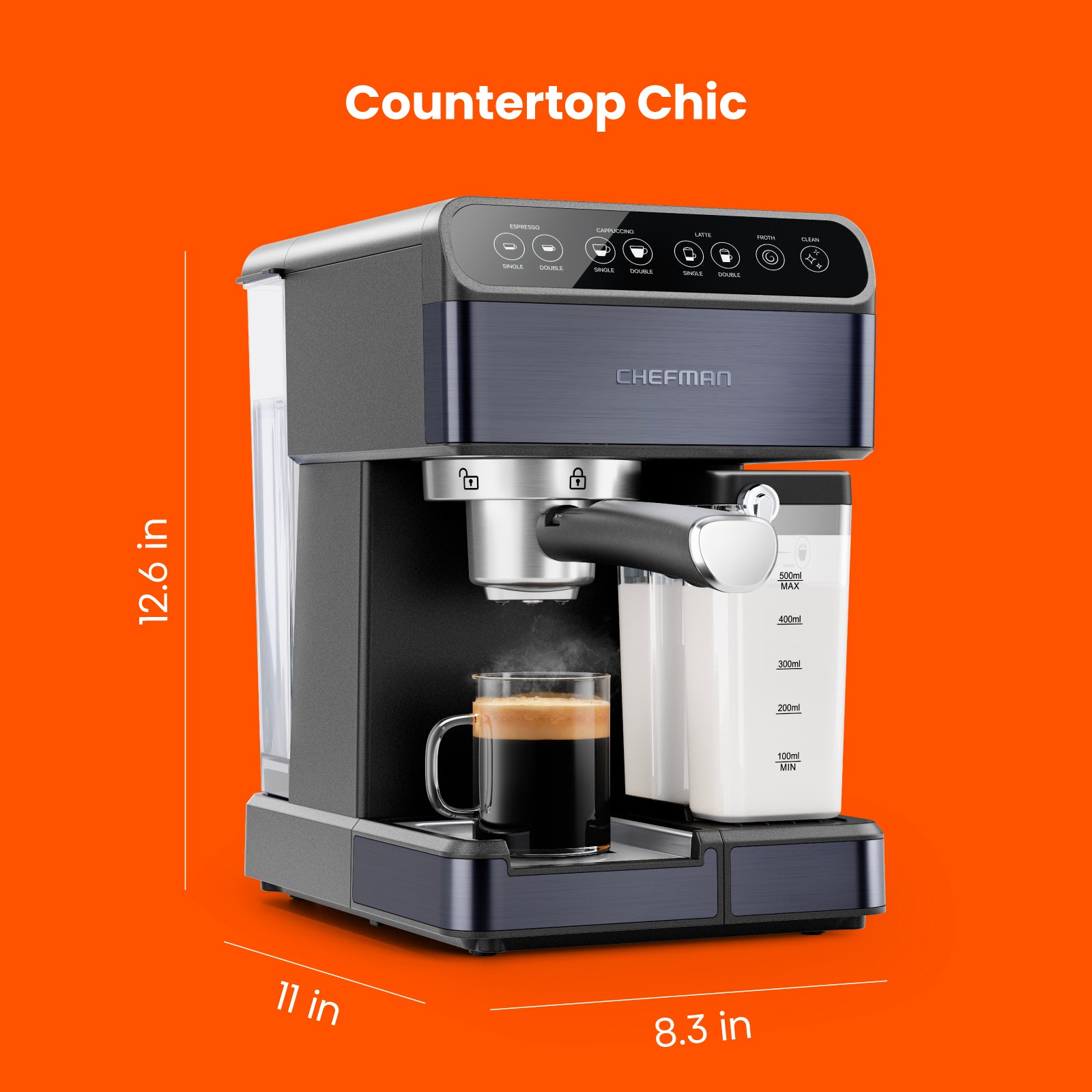 Chefman 6-in-1 Espresso Machine with Built-In Milk Frother, 15-BAR Pump,  Digital Display, One-Touch Single or Double Shot for Cappuccinos and  Lattes