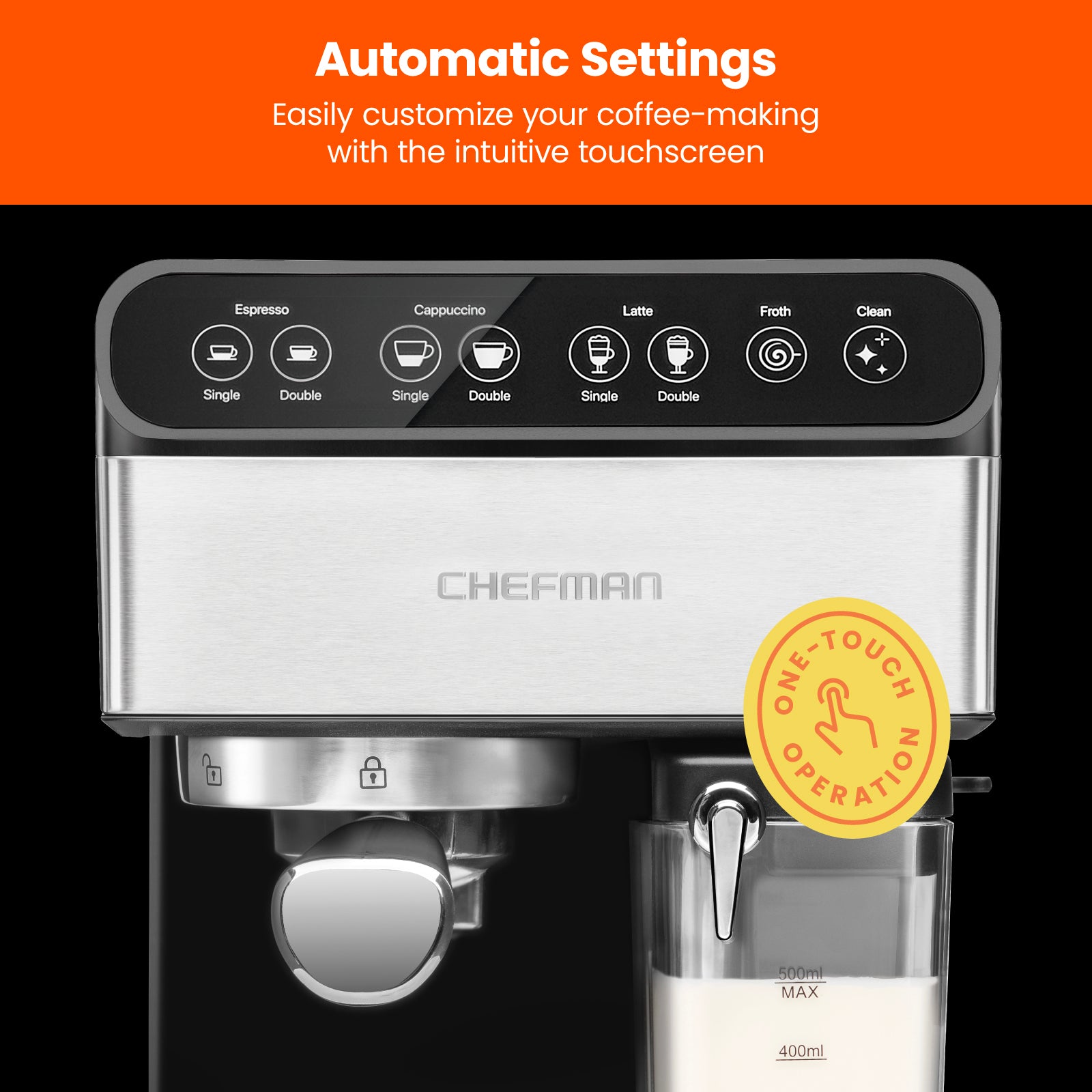 Chefman 1-2 Cup Stainless Steel Espresso Machine with Steamer 6 in