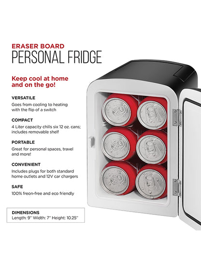 Chefman Mini Portable Eraser Board Personal Fridge - Black 4 L