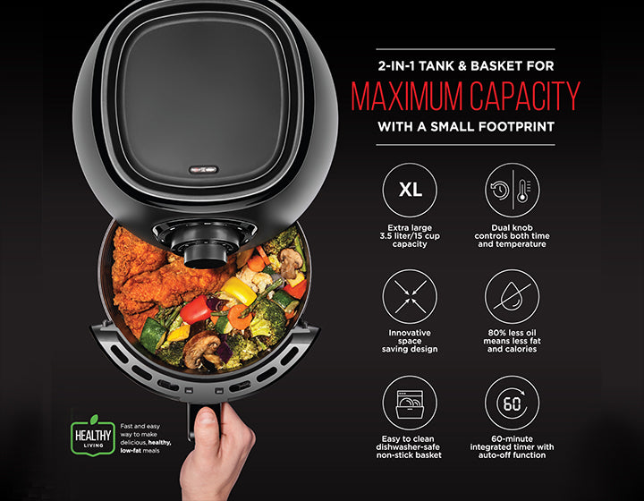 CHEFMAN Small, Compact Air Fryer Healthy Cooking, 2 Qt, Nonstick, User  Friendly and Adjustable Temperature Control w/ 60 Minute Timer & Auto  Shutoff