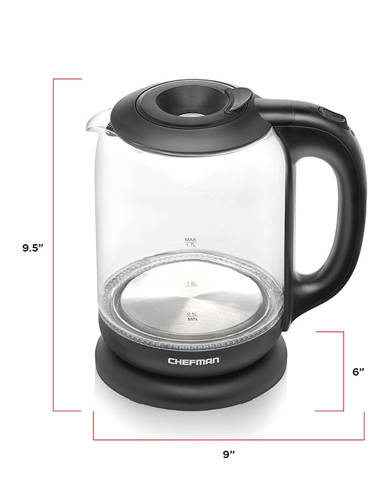 Chefman 7 Cup Black Electric Kettle with Tea Infuser, 1.7L RJ11-17