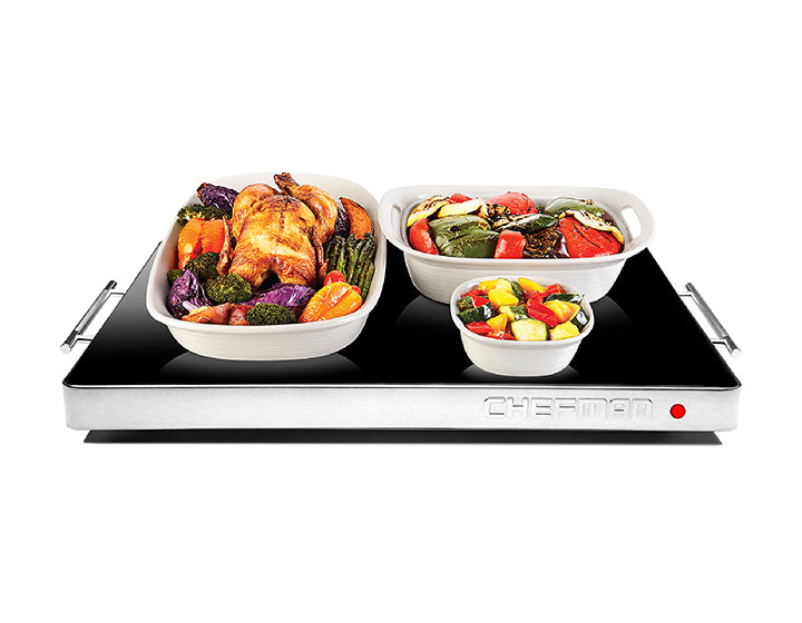 Chefman Compact Glasstop Warming Tray with Adjustable Temperature Control,  Mini 15x12 inch, Black 