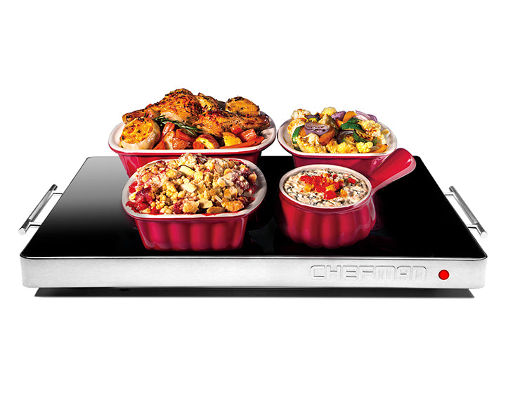 Chefman Compact Glasstop Warming Tray with Adjustable Temperature Control,  Mini 15x12 inch, Black 