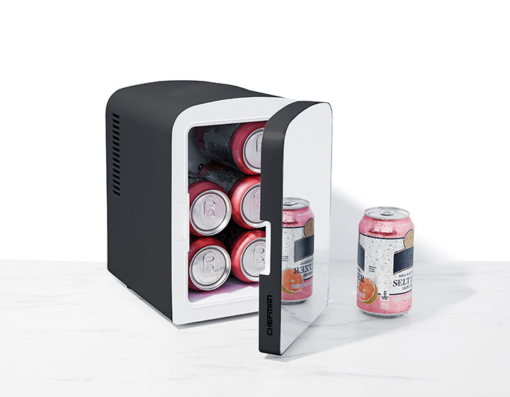 Chefman Mini Refrigerador con espejo Rosa para mantener tus poroductos o  calientes 