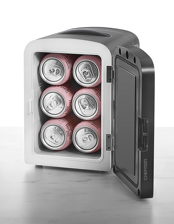 Chefman Portable Mirrored Beauty Fridge with LED Lighting 4 Liter Mini