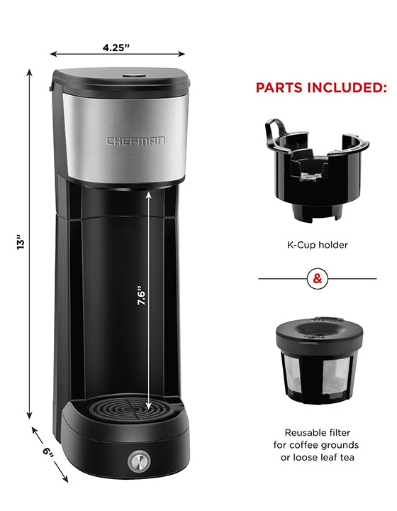 Chefman 2-in-1 Single Serve Coffee Maker, K-Cup and Ground Coffee  Compatible, 40oz Water Reservoir